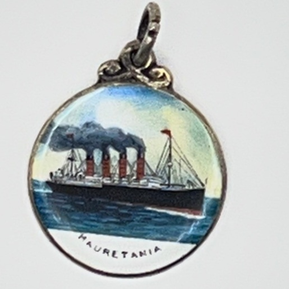 RO RMS Mauretania Charm Unisex OS Silver Excellent Antique Enamel 1910 Sterling